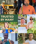 Collage of people holding a Foldable Camp Saw With 11.4 Inch SK5 Steel Blade, One-Hand Operation, Secure Lock, Ergonomic Handle