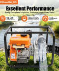 Straight Up Heavy Duty 196Cc Four Stroke Diesel Water Pump Three Inch Trash Transfer With Extended Hose Quick Hookup For Yard Irrigation Pool Drainage And Farm Projects with orange top in outdoor setting.