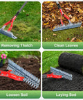 Beast Dethatching Rake For Lawns, 15-Inch Wide With Adjustable Steel Teeth And 70-Inch Stainless Handle clearing lawn debris