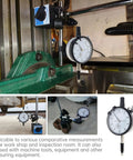 Pro Grade Metric Dial Indicator 0 To 10 MM With 0.01 MM Increments installed on machine with waterproof cover, lug back, stainless stem
