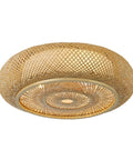 Vintage Drum Shape Bamboo Ceiling Light Flush Mount Handwoven Weave Handmade Farmhouse Style Lighting with soft glow