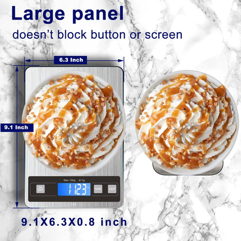 22 Pound Digital Kitchen Scale With Type C And Battery Dual Charging, large panel with dessert on display