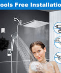High Pressure Rain Shower Head With Handheld Spray Combo Pro shown with waterfall style in use, tools free installation.