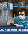 Rock Solid 360 Degree Intake Air Filtration System With 1350 CFM Vortex Fan Built Ionizer cleaning air with ionization and dust removal.