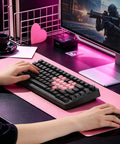 Pro Level 75 Percent Wireless Mechanical Keyboard Featuring Gasket Mount Design, shown in a gaming setup with multimedia control knob.