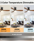 Dimmable 42 Inch Ceiling Fan With Soft Warm Light, App And Smart Remote Control, showcasing 3000K, 4500K, and 6000K light settings.