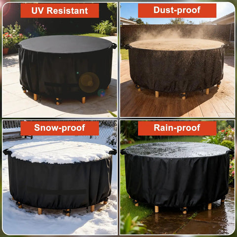 Round Outdoor Table And Chair Set Cover Fits 48 Inch Diameter By 28 Inch High Beefy Built 420D Waterproof UV Resistant Windproof Dustproof Black Patio Furniture Cover.