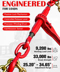 Ratchet Chain Binders For Three Eighths And One Half Inch Chain, 9,400 Lb WLL, Adjustable Length For Secure Transport And Towing, Heavy Duty 4 Pack Ready To Roll, showing positive lock mechanism