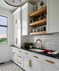 Kitchen with white cabinets featuring Antique Brass Cabinet Pulls With Backplate Zinc Alloy Retro Style Hardware with a classic look.