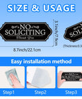 No Soliciting Sign For Front Door Self Adhesive Vinyl Modern Sign For Home House Business Apartments And Office Doors Black Gold Durable Easy Peel And Stick For Indoor Use, 8.7x3.1 inches, installation steps
