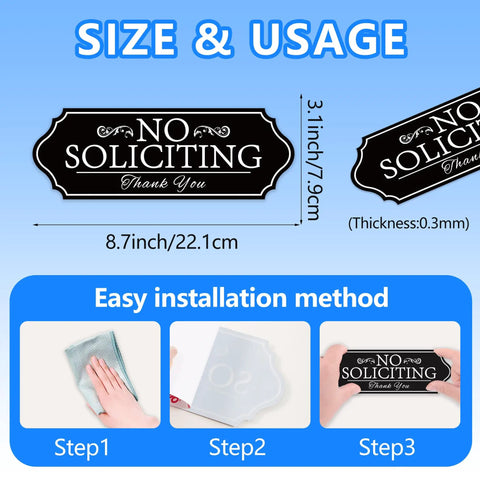 No Soliciting Sign For Front Door Self Adhesive Vinyl Modern Sign For Home House Business Apartments And Office Doors Black Gold Durable Easy Peel And Stick For Indoor Use, 8.7x3.1 inches, installation steps