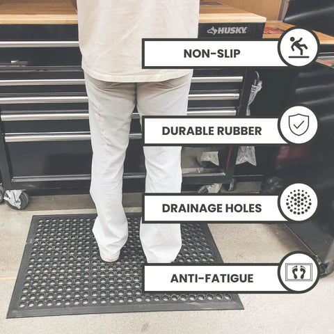 Anti Fatigue Rubber Floor Mat With Drainage Holes For High Traffic Areas Grippy Non Slip Doormat in garage use