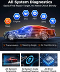 2026 Upgraded Bluetooth OBD2 Scanner And Code Reader For All System Scanning visual showing engine diagnostics and features.