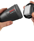 Hands opening dust container of GSS20-40 One Quarter Sheet Orbital Finishing Sander, Palm Sized, 2 Amp Motor, 12,000 OPM, Dust Collection.
