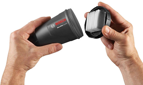 Hands opening dust container of GSS20-40 One Quarter Sheet Orbital Finishing Sander, Palm Sized, 2 Amp Motor, 12,000 OPM, Dust Collection.