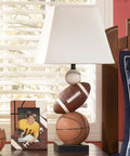 Sports Fan Youth Table Lamp 24 Inch Baseball And Football Athletic Desk Lamp In Brown And Orange, Sturdy Polyresin Base on nightstand