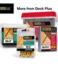 Deck Plus screw boxes, various sizes and colors displayed, 4 Inch Epoxy Coated Exterior Wood And Fence Screws With Self Drilling Point And Coarse Thread, Torx Star Drive, Outdoor Rust Resistant Decking Screw Set, 5 Lb Box With 215 Pieces focus.