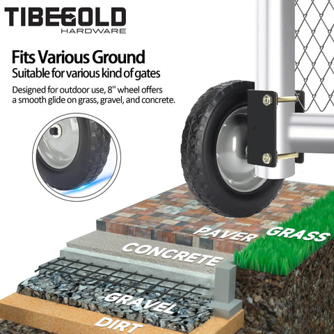 8 Inch Heavy Duty Rubber Caster Wheel For Swing Gates With Side Mount Gate Helper Fits One Five Eighths To Two Inch OD