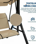 Textilene details of Three Seat Outdoor Patio Swing Chair With Adjustable Canopy And Armrests Breathable Textilene Seat