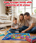 Family playing with Map Puzzle For Kids Ages 4 To 8 With 50 State Shaped Pieces 103 Piece USA Map Floor Puzzle Large 18x24 Toy