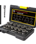 15 Piece Bolt Extractor Socket Set Built Like A Beast For Heavy Duty Nut Removal, Impact Rated Stripped Bolt Remover in case