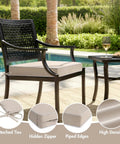 Beige Outdoor Chair Cushions Set Of 2 19x19x3 Inches Waterproof Patio Seat Cushions on chair with table by poolside