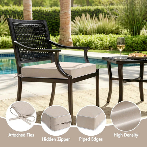 Beige Outdoor Chair Cushions Set Of 2 19x19x3 Inches Waterproof Patio Seat Cushions on chair with table by poolside