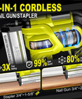 2-in-1 cordless nail gun/stapler with highlighted mechanism for smooth operation, featuring Rock Solid Heavy Duty 21V Cordless Brad Nailer With Two 2.0Ah Batteries And 1000 Fasteners, Smooth Shooting 18 Gauge Stapler And Nailer For Woodworking And Home Improvement, No Sweat Setup For Tough Diy Jobs.