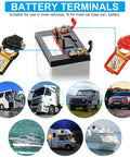8 Piece Car Battery Terminal Clamps Set With Positive And Negative Cable Connectors Top Post With Plastic Covers For Cars Trucks And Vans Copper Construction Zinc Plated Durable Battery Cable Terminals on car battery, black and red clamps for vehicle use