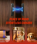 Image showing No Drill Adhesive Magnetic Cabinet Catch 4 Pack Stainless Steel Door Latch with illustrations of closure benefits.