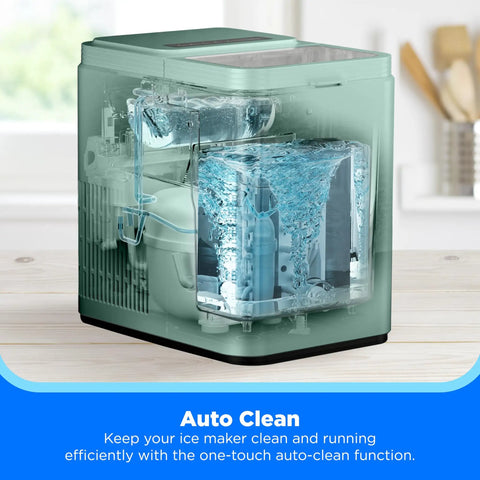 Heavy Hitter Countertop Bullet Ice Maker Cranks Out Twenty Six Pounds Daily With Low Maintenance Self Cleaning Design showing auto-clean feature.