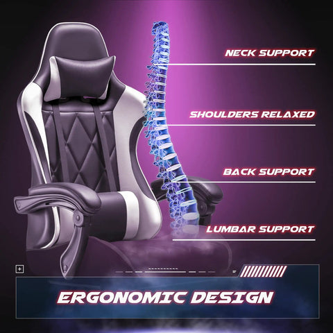 All Day Comfort Pro Grade Ergonomic High Back Gaming Chair with Footrest and Massage Lumbar Support for Long Sessions