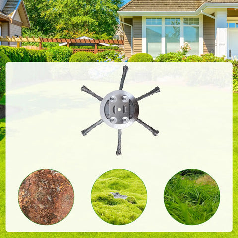 2 Pack 6 Inch Steel Wire Brush Cutter Trimmer Head Replacement for Electric Cordless String Trimmer against garden backdrop