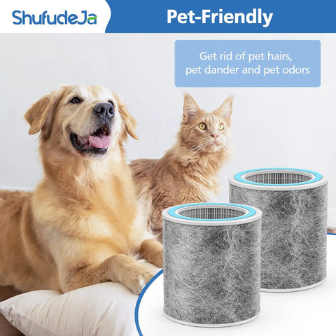 Golden retriever and cat with 2 Pack HP102 Replacement Filter For Vacuum Cleaners Compatible With HP102 for pet-friendly cleaning.