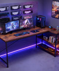 L Shaped Desk 47 Inch Computer Desk for Home Office and Gaming, Corner Desk With Reversible Storage Shelves for Left or Right Setup
