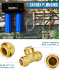 Six Pack Tee Plumbing Pipe Connector Set Three Quarter Inch Push Fit PEX Tee No Lead Brass Tee Fittings in garden plumbing setup