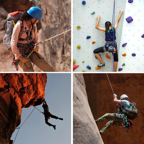 Multiple climbers using the Beefy 50 kN Rescue Figure Belay And Rappel Device With Bent Ear Descent Gear For Rock Climbing