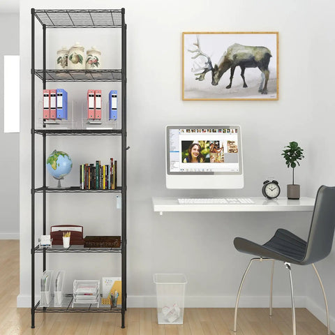 Two Pack Six Tier Heavy Duty Wire Shelving Unit With Adjustable Leveling Feet And Corrosion Resistant Hooks, Built Like A Tank For Garage Clutter Fixes, This Super Sturdy Free Standing Storage Rack Handles Massive Loads Easily