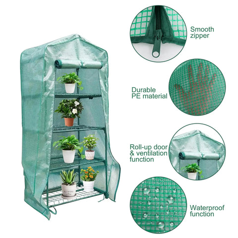 Beefy Four Tier Greenhouse Replacement Cover With Roll Up Zipper Door For Indoor Outdoor Gardening 63 X 27.2 X 19.3 Inches PE Material Frost Wind Rain Proof Frame Not Included
