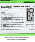 Compression tester gauge set instructions in English and Spanish attached for Garage Ready Compression Tester Gauge Set.