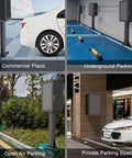 Heavy Duty Outdoor EV Charger Enclosure With Pedestal Stand All Season Lock Box For Electric Cars in commercial plaza.
