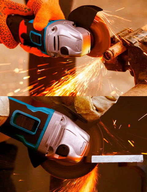 Cordless Four And A Half Inch Angle Grinder With 20V Brushless Motor 4Ah Battery And Fast Charge Up To 9000 RPM No Cable Hassle Built For Metal Cutting Grinding And Finishing Projects