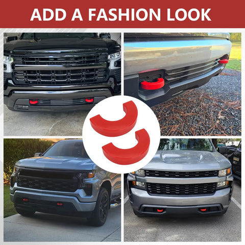 Front Tow Hook Covers For Silverado 1500 And GMC Sierra 1500 Red Silicone Hitch Covers 2 Pack on various vehicles