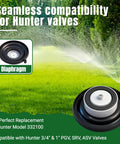 Front view of FRUSSONIA 4-pack sprinkler valve diaphragm repair kit with black diaphragm and white gear