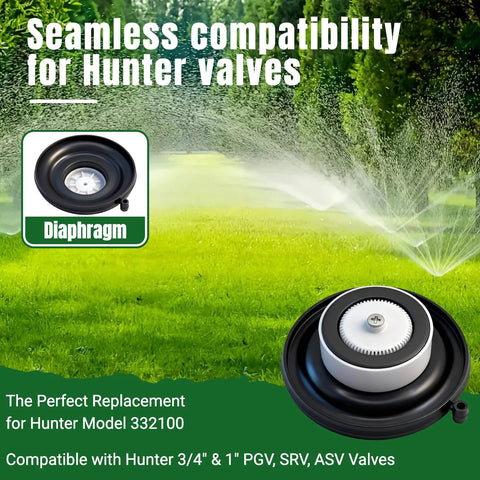 Front view of FRUSSONIA 4-pack sprinkler valve diaphragm repair kit with black diaphragm and white gear