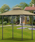 Grill Gazebo Replacement Canopy Top 5 By 8 Foot Double Tier Roof Khaki Durable Polyester Shelter Cover Fit Model L-GG001PST-F Easy Install And Weather Resistant UV Protected For Outdoor Patio Grilling