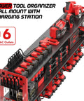 56.7 Inch Wide Beefy Heavy Duty Power Tool Organizer Wall Mount With Charging Station Three Tier Metal Rack Holds Twelve Drills And Six Foot Power Strip For Garage Workshop Storage Industrial Grade Metal Construction
