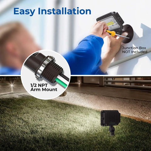 Installation of 20W LED Flood Light Outdoor 2800 Lumens IP65 Waterproof Exterior Security Wall Light, showcasing knuckle mount.