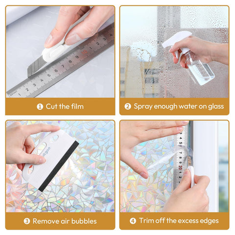 Steps showing All In One Window Tint Kit For Easy Car Tinting With A Suede Squeegee Utility Knife And 120ml Spray Bottle Included For Privacy Film And Window Wallpaper Install And A Pro Grade Finish