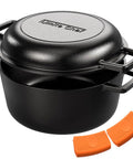 Built Tough Cast Iron Dutch Oven Pot With Skillet Lid 5 Qt Pre Seasoned Non Toxic PFAS Free with orange handles